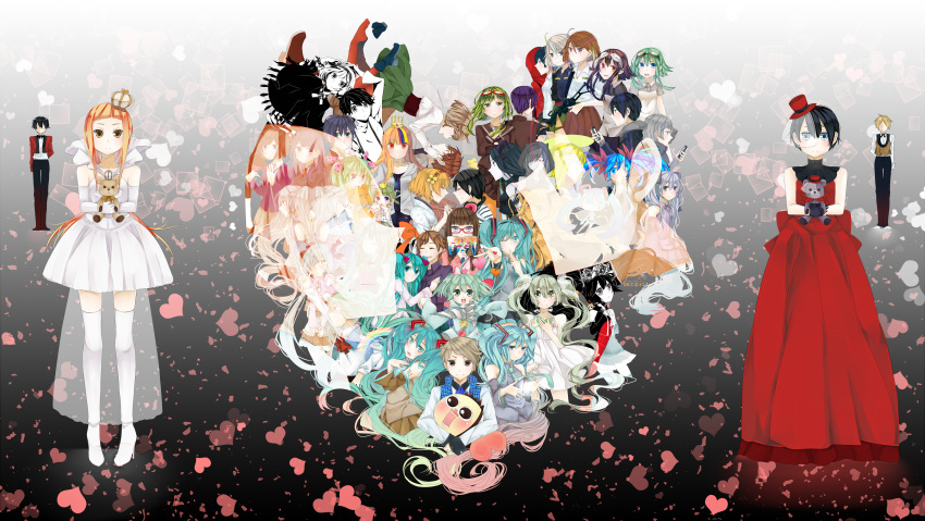 ai_kotoba_(vocaloid), aimai_elegy_(deco27), aqua_hair, blonde_hair, blue_eyes, detached_sleeves, dummy_dummy_(vocaloid), glasses