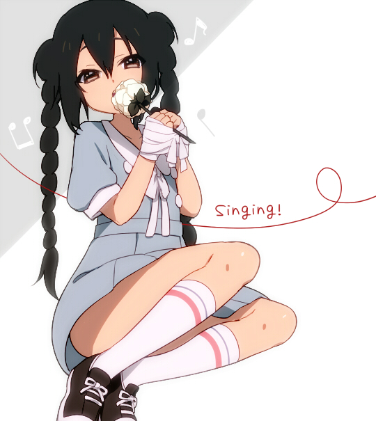 black_hair, blue_dress, braid, brown_eyes, dress, flower, k-on!, k-on!_movie