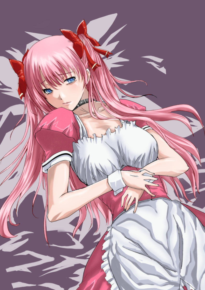 blue_eyes, bow, frills, hair_bow, haramura_nodoka, highres, lips, long_hair