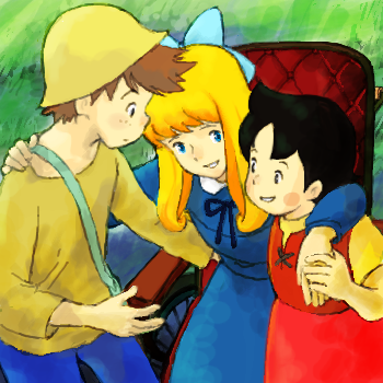 2girls, 70s, adelheid_'heidi', alps_no_shoujo_heidi, friends, heidi, heidi_(alps_no_shoujo_heidi), helping, holding, klara_sesemann, lowres, multiple_girls, official_style, oldschool, peter_(heidi), sakai_yume, world_masterpiece_theater