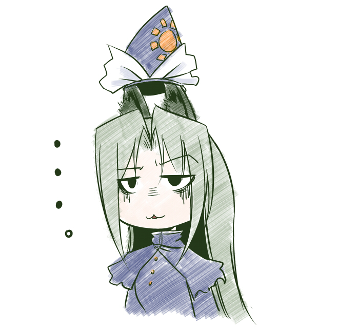 1girl, :3, animal_ears, capelet, cat_ears, comic, gloom_(expression), green_hair