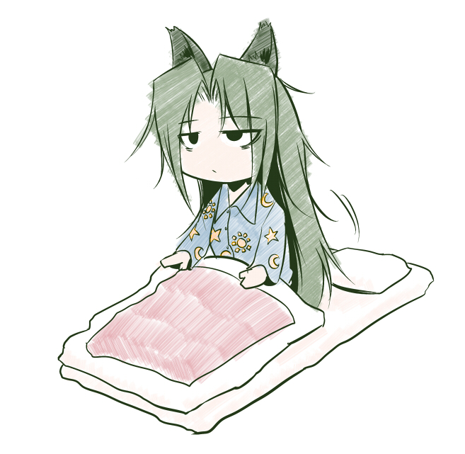 animal_ears, cat_ears, comic, crescent, futon, green_hair, hellshock, kemonomimi_mode