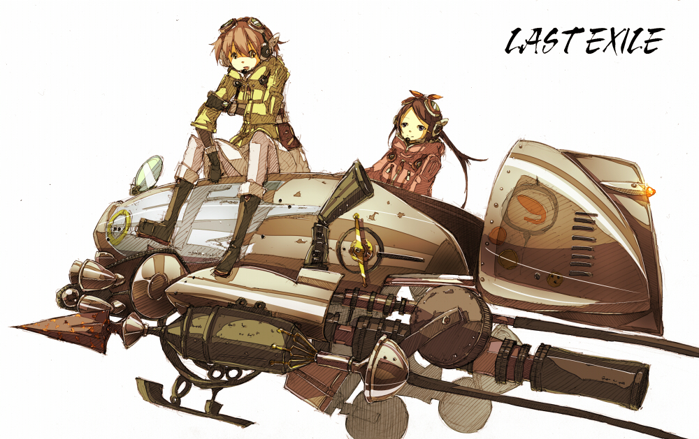 bomber_jacket, brown_hair, fam_fan_fan, giselle_collette_vingt, gloves, goggles, goggles_on_head, last_exile