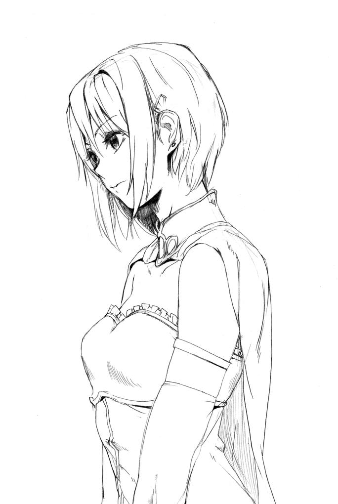 armband, bust, cape, honmaguro, magical_girl, mahou_shoujo_madoka_magica, miki_sayaka, monochrome, short_hair, solo