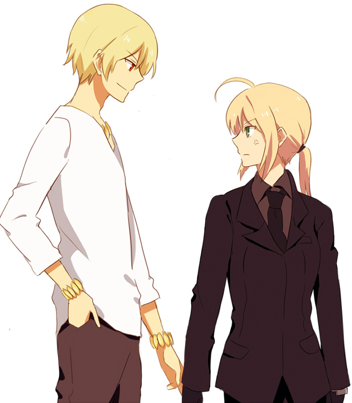 1girl, ahoge, androgynous, anger_vein, black_gloves, blonde_hair, bracelet, dinikee