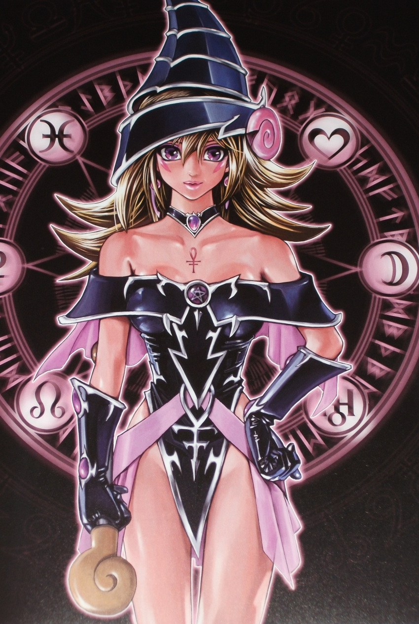 absurdres, ankh, artist_request, bare_shoulders, blonde_hair, choker, cleavage, duel_monster