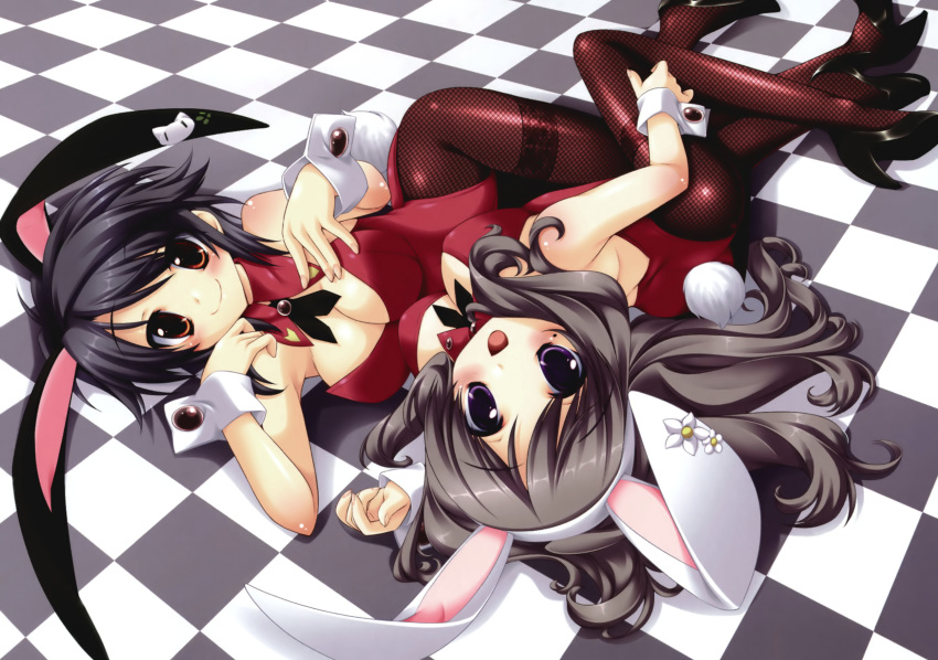 2girls, animal_ears, bunny_ears, bunnygirl, cleavage, koiiro_soramoyou, mounai_kiyomi, pantyhose, ruchie, utsumi_shizuna