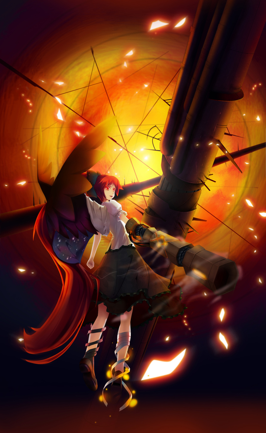 arm_cannon, armcannon, bandages, black_hair, bow, cape, gtr34rv, hair_bow