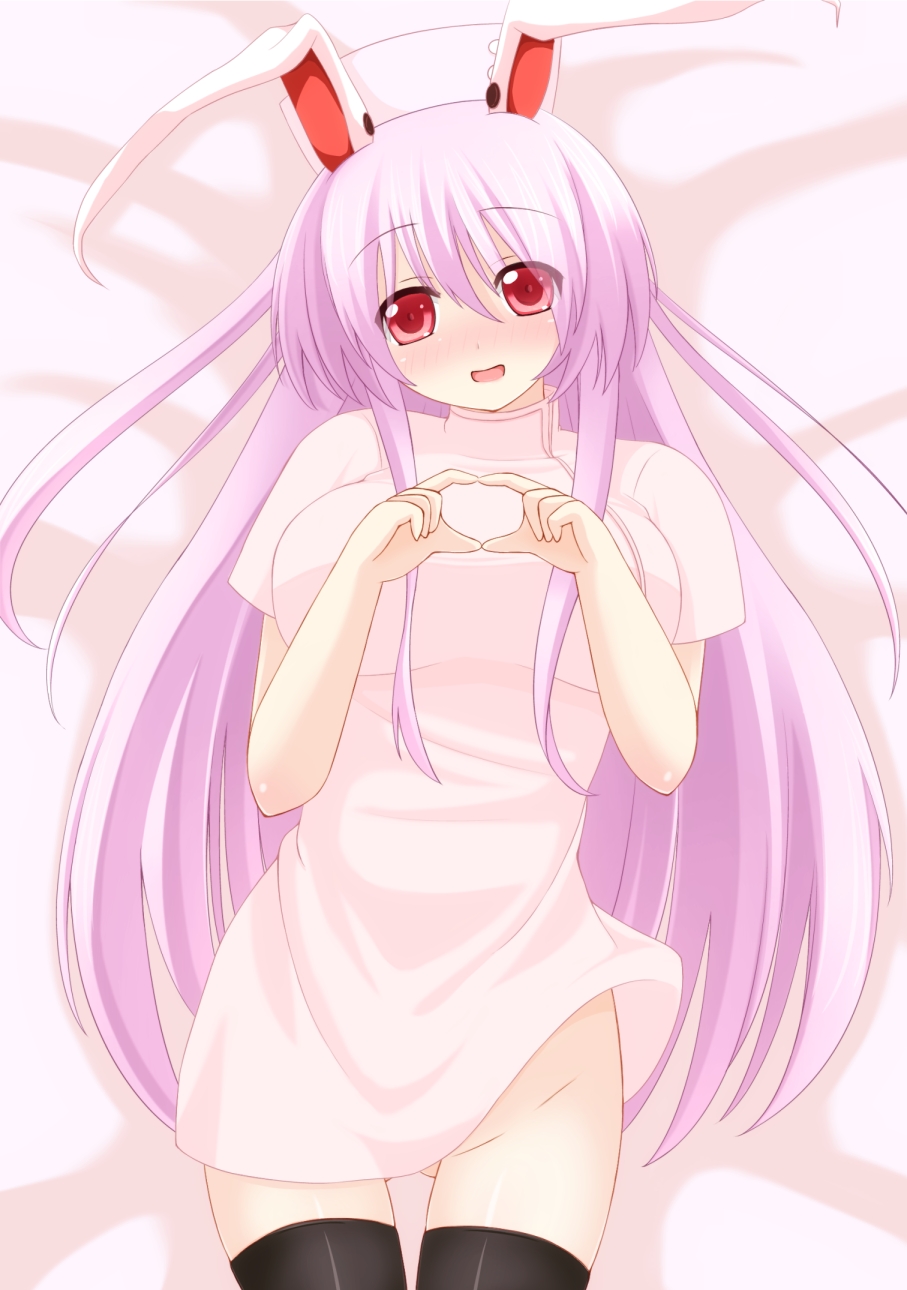animal_ears, aoba_senkiri, black_legwear, blush, bunny_ears, chimunge, dress, hat