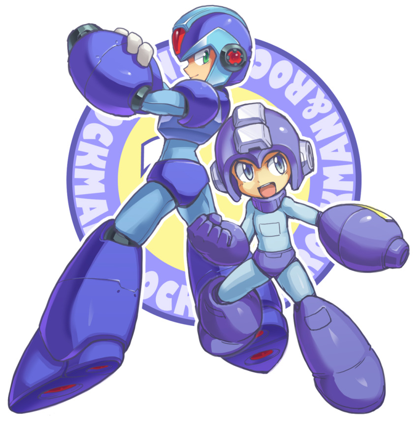 5yusuke3, arm_cannon, armor, blue_eyes, capcom, full_armor, helmet, looking_back