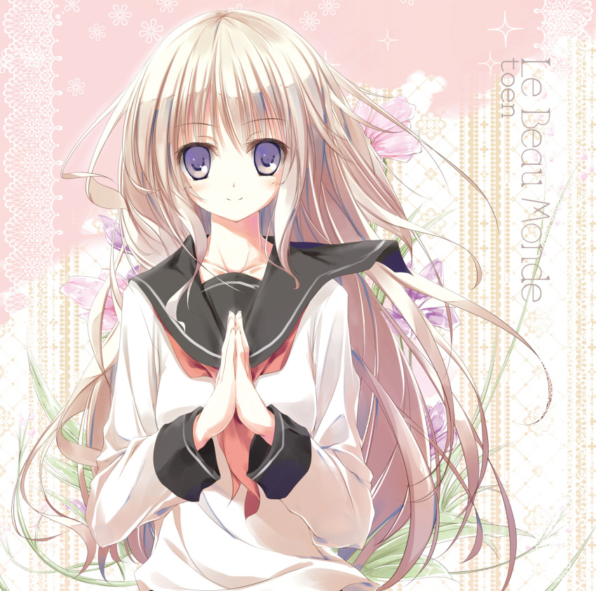 artist_request, blonde_hair, copyright_request, english, hands_together, highres, hirokazu_kine, long_hair
