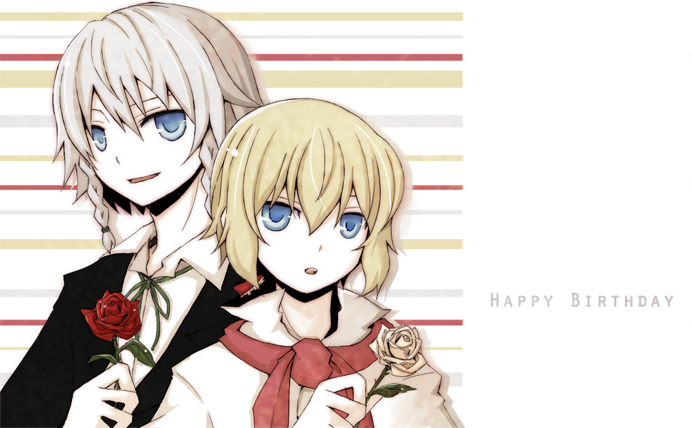 alice_margatroid, blonde_hair, blue_eyes, braid, contemporary, dress_shirt, flower, grey_hair