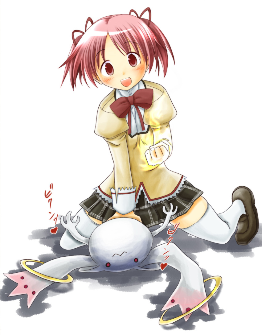 kaname_madoka, kyubey, mahou_shoujo_madoka_magica, nashigami_tsubute, pink_eyes, pink_hair, ribbon, school_uniform