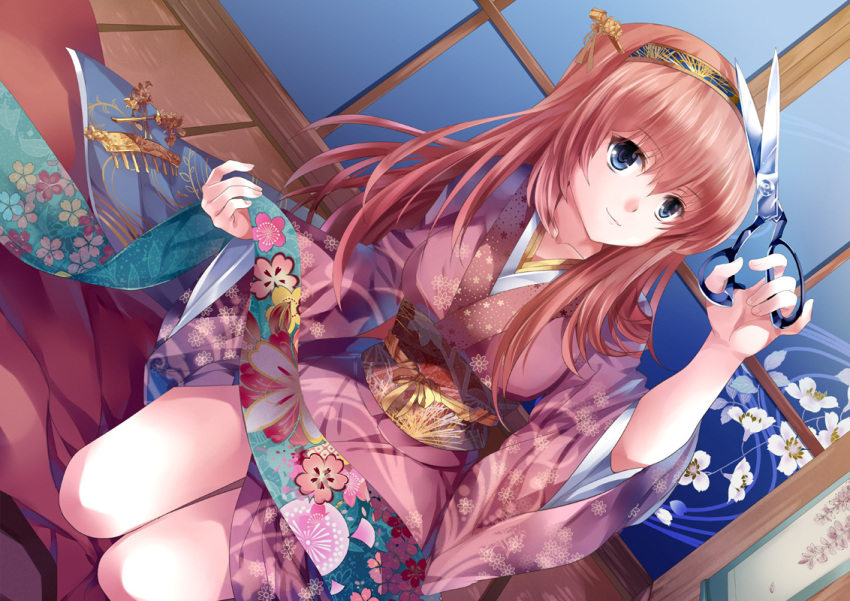 blue_eyes, dutch_angle, enbizaka_no_shitateya_(vocaloid), japanese_clothes, kimono, long_hair, megurine_luka, pico_(picollector79)