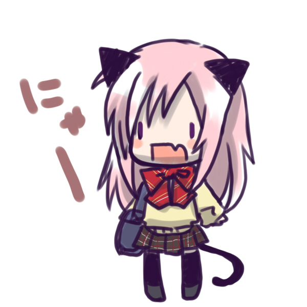 bag, cat_(trickster), cat_ears, cat_tail, chibi, ichimatsu_shiro, long_hair, pink_hair