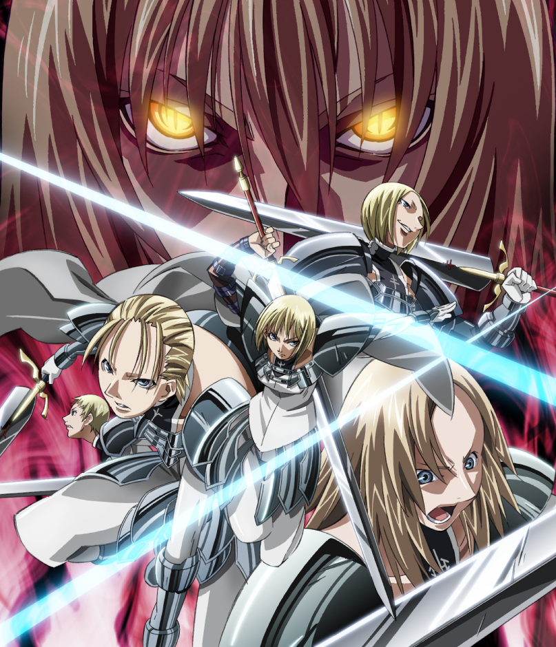 armor, blonde_hair, bracer, cape, clare_(claymore), claymore, claymore_(sword), deneve