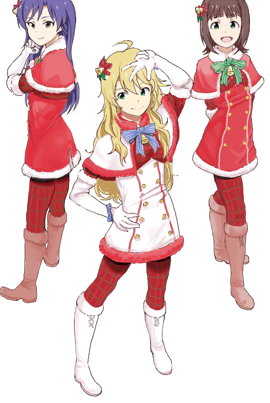amami_haruka, blonde_hair, blue_hair, bow, brown_hair, drawr, ed69, green_eyes