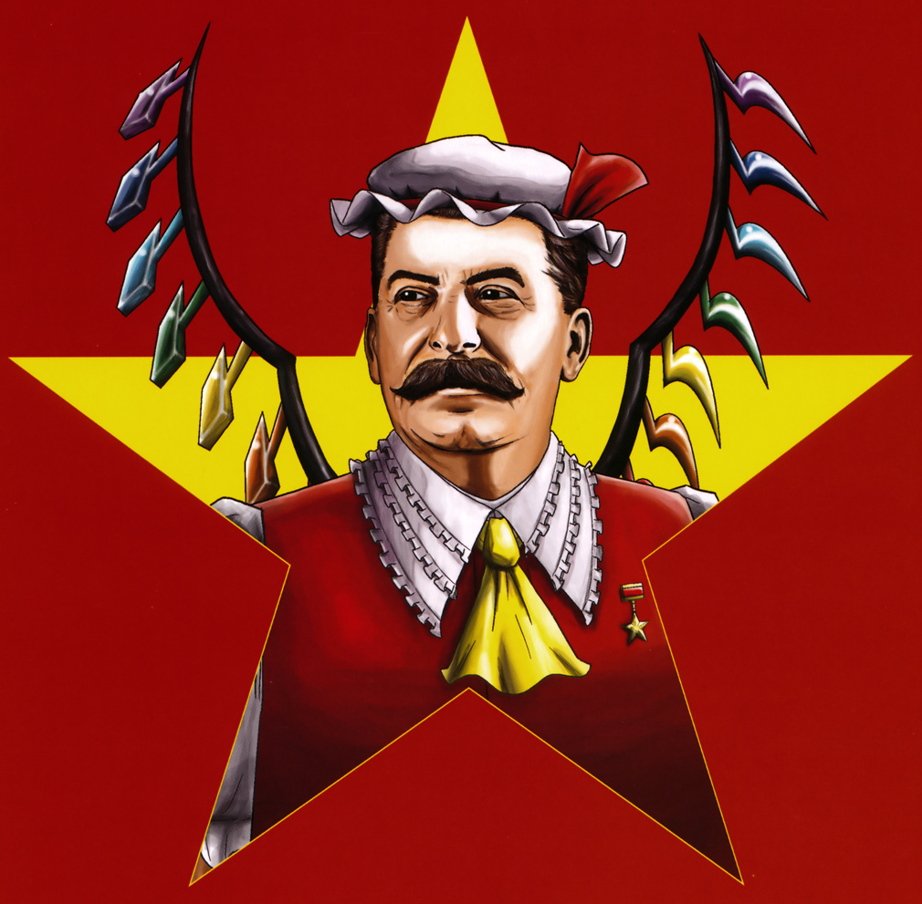 alternate_wings, communism, cosplay, facial_hair, flandre_scarlet, flandre_scarlet_(cosplay), hat, joseph_stalin