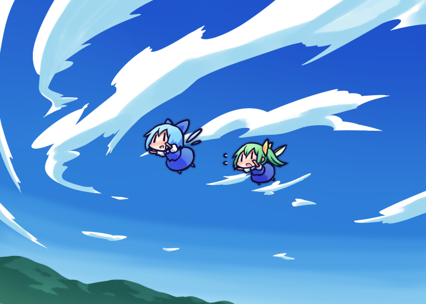 :d, :o, blush, chibi, cirno, cloud, daiyousei, fairy