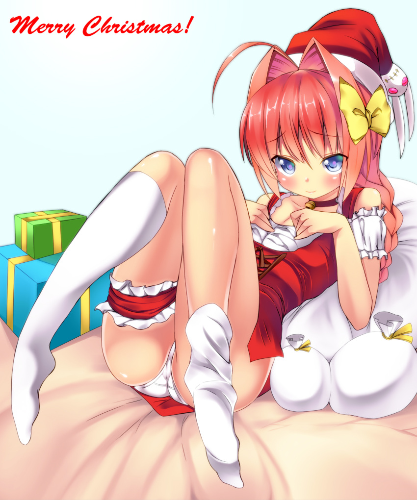 blue_eyes, blush, box, braid, hair_intakes, hair_ornament, hair_ribbon, hat