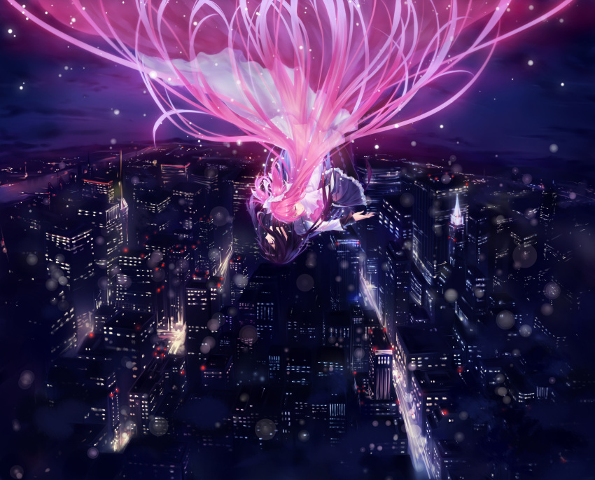 akemi_homura, argyle, argyle_legwear, azmodan, black_legwear, bow, building, city