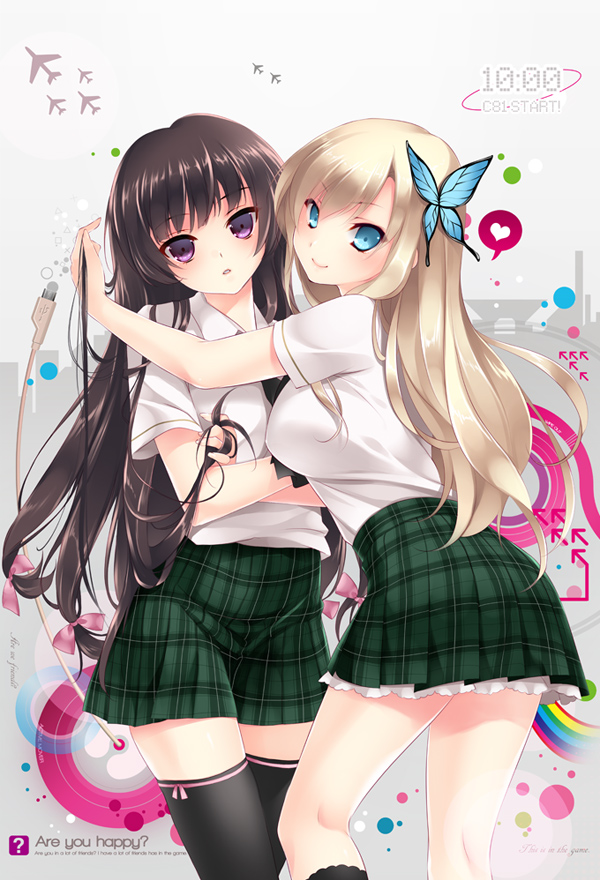 arikawa_satoru, ayase_hazuki, black_hair, blonde_hair, blue_eyes, boku_wa_tomodachi_ga_sukunai, butterfly, butterfly_hair_ornament