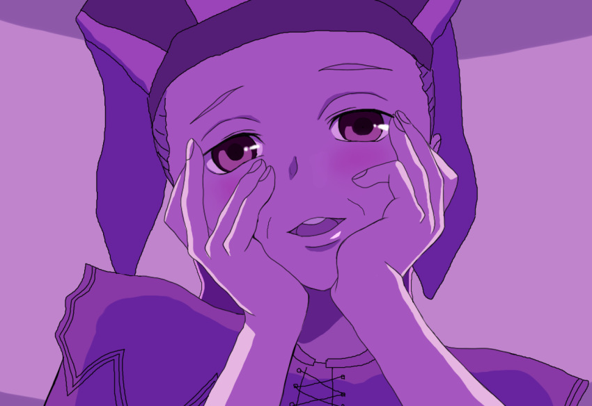 blush, cicero, hands_on_own_cheeks, hands_on_own_face, jester, mikugonn, mirai_nikki, open_mouth