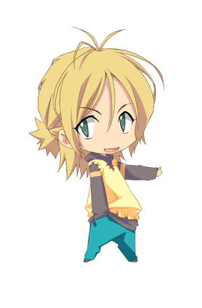 blonde_hair, carnelian, chibi, green_eyes, hand_in_pocket, lowres, para-sol, takeuchi_momotarou