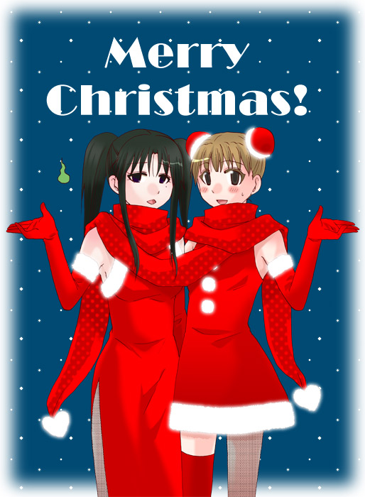 2girls, black_hair, blush, brown_hair, china_dress, chinese_clothes, double_bun, dress