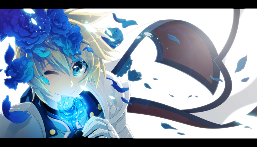 aqua_eyes, armor, blonde_hair, flower, flowers, flynn_scifo, keiko_rin, petals