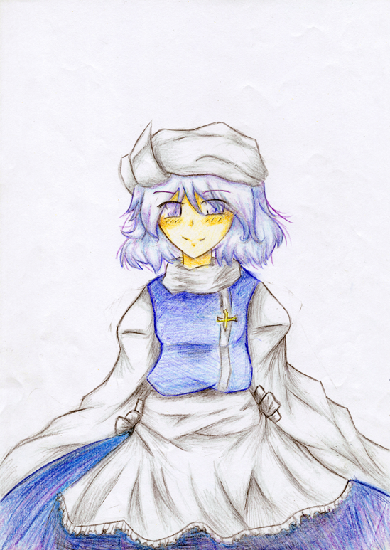 blue_dress, juriesute, letty_whiterock, purple_hair, smile, touhou, traditional_media, violet_eyes