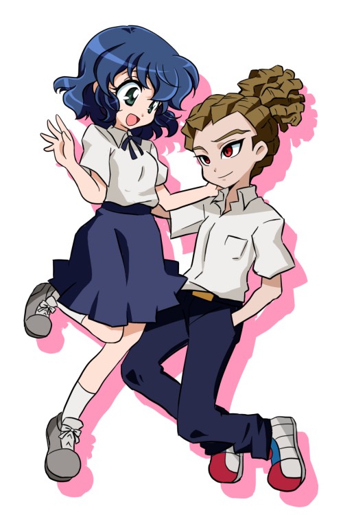 1girl, blue_hair, brother_and_sister, brown_hair, hairlocs, inazuma_eleven, inazuma_eleven_(series), kidou_yuuto