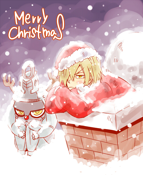 blonde_hair, chimney, christmas, crossed_arms, enki, enki_(ttgl), frown, kogeta0124
