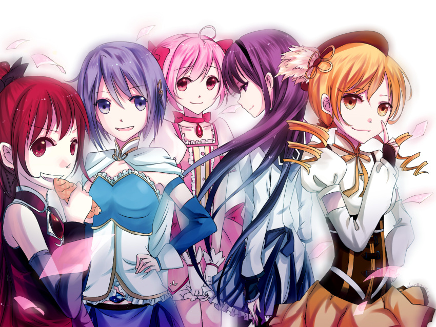 ahoge, akemi_homura, back, black_eyes, black_hair, blonde_hair, blue_eyes, blue_hair