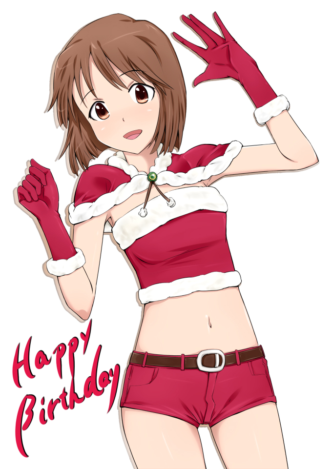 :d, belt, brown_eyes, brown_hair, gloves, hagiwara_yukiho, ichihisa, idolmaster