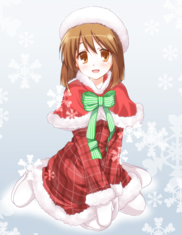 :d, bikuto_ryuu, boots, bow, brown_eyes, brown_hair, gloves, hagiwara_yukiho
