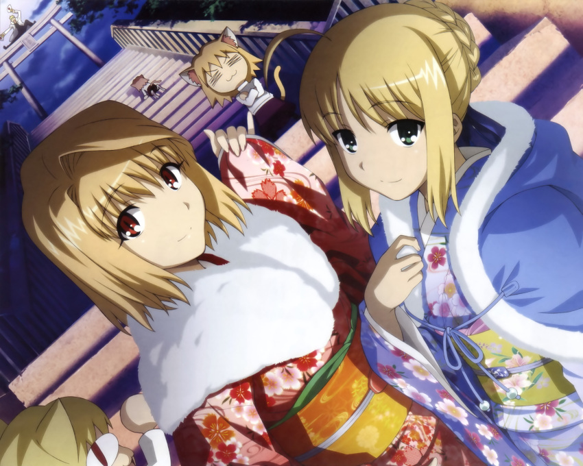 animal_ears, arcueid_brunestud, carnival_phantasm, fate/stay_night, japanese_clothes, kimono, morita_kazuaki, neko-arc
