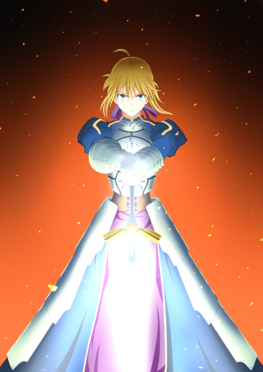 absurdres, ahoge, armor, armored_dress, blonde_hair, dress, excalibur, fate/stay_night