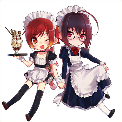 2boys, antenna_hair, blush, boy, cat, cherry_girls, chibi, crossdressing