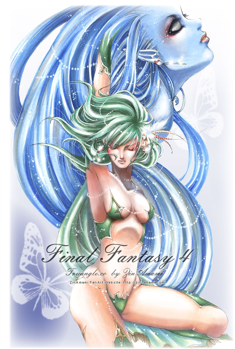 armpits, closed_eyes, final_fantasy, final_fantasy_iv, green_hair, rydia, shiva_(final_fantasy), title_drop