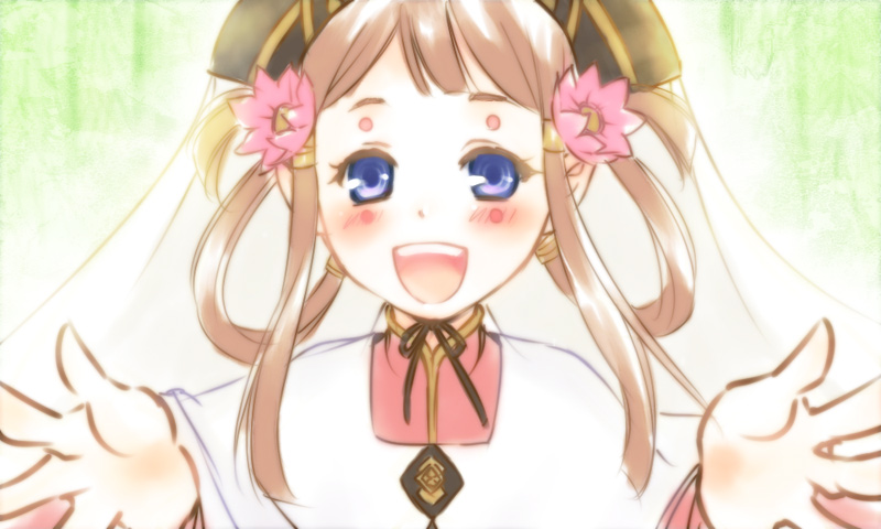 flower, last_exile, last_exile:_ginyoku_no_fam, sara_(last_exile), simple_background, smile, solo, takenoko_(flamingo_garden)