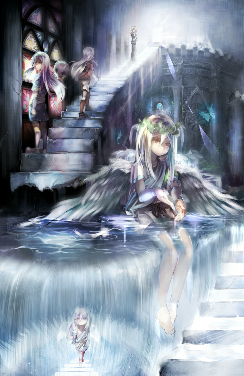 aphrodi, ball, blonde_hair, butterfly, feathers, formal, highres, inazuma_eleven