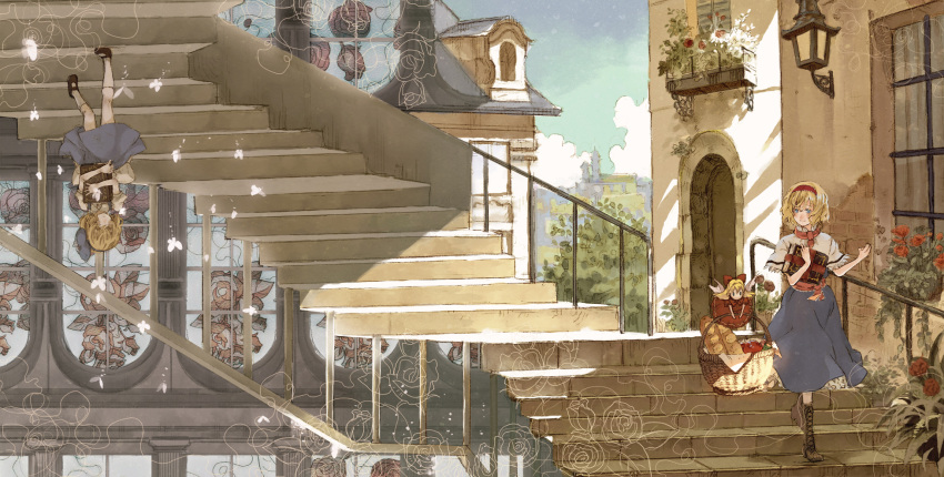 alice_margatroid, alice_margatroid_(pc-98), basket, blonde_hair, blue_eyes, book, boots, bread