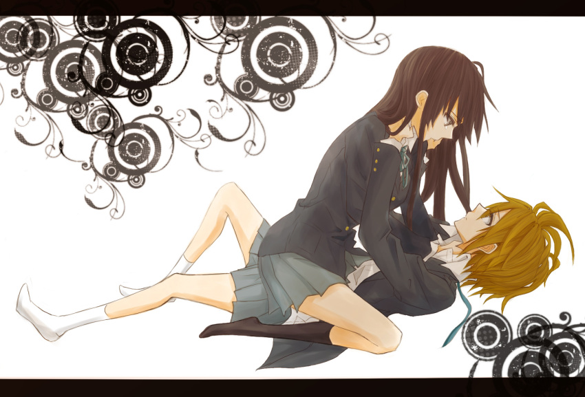 2girls, akiyama_mio, black_hair, brown_hair, gogono_pan'ya, gogono_pan'ya, gogono_panya, k-on!