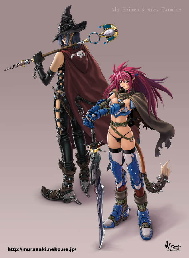 cape, elbow_gloves, gloves, hat, long_hair, murasaki_nyaa, original, pointy_ears