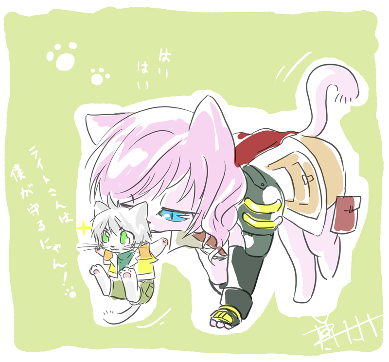 >:3, animalization, blue_eyes, cat, final_fantasy, final_fantasy_xiii, green_eyes, hope_estheim