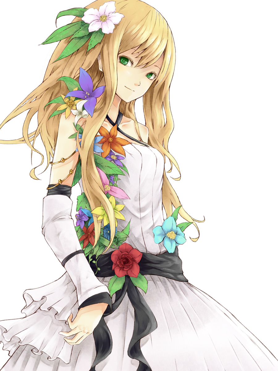 bad_id, blonde_hair, dress, flower, hair_flower, hair_ornament, highres, kanata_(kiduka), long_hair, original, solo