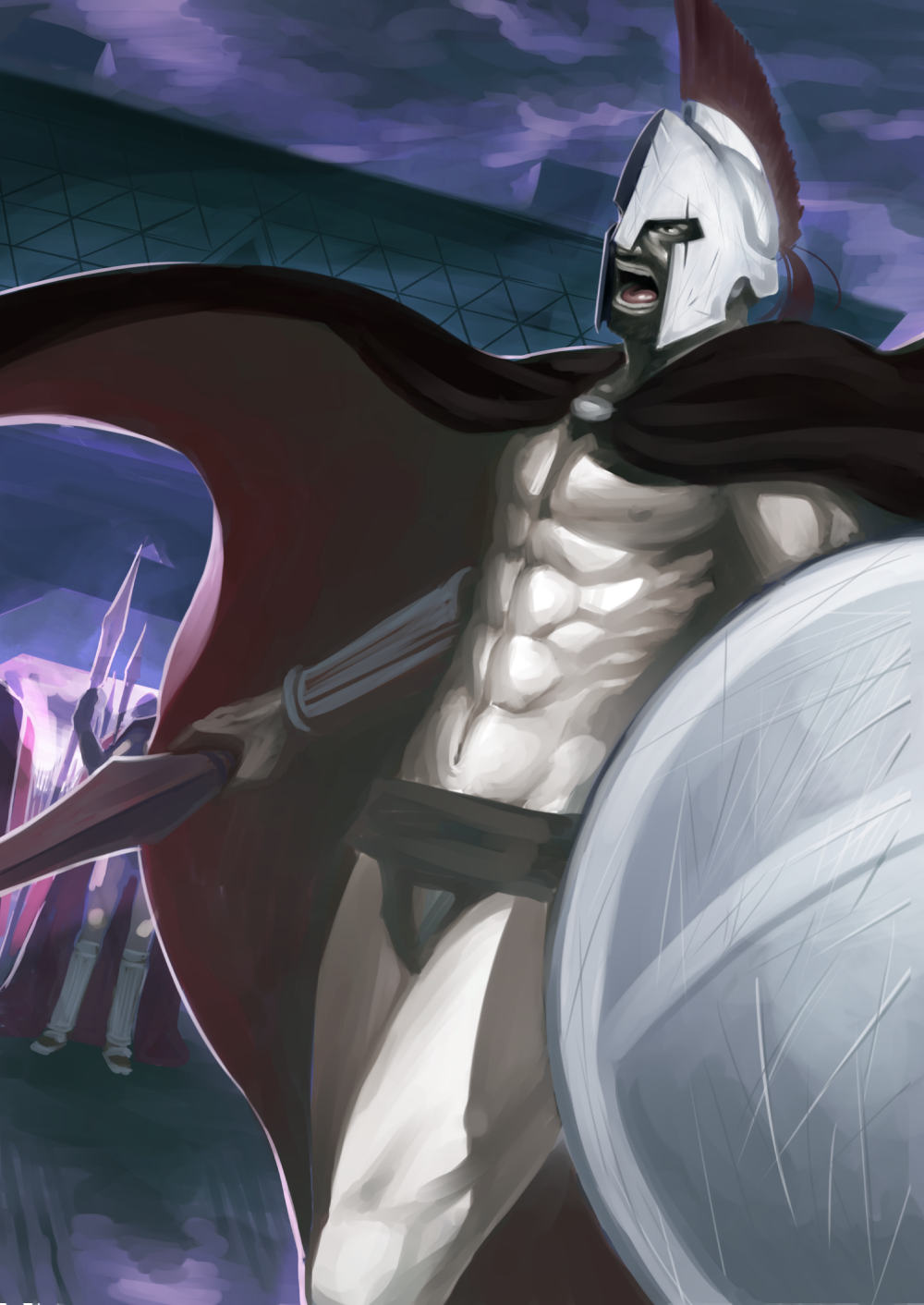 aerodog, aspis, cape, comiket, greek, helmet, highres, hoplite