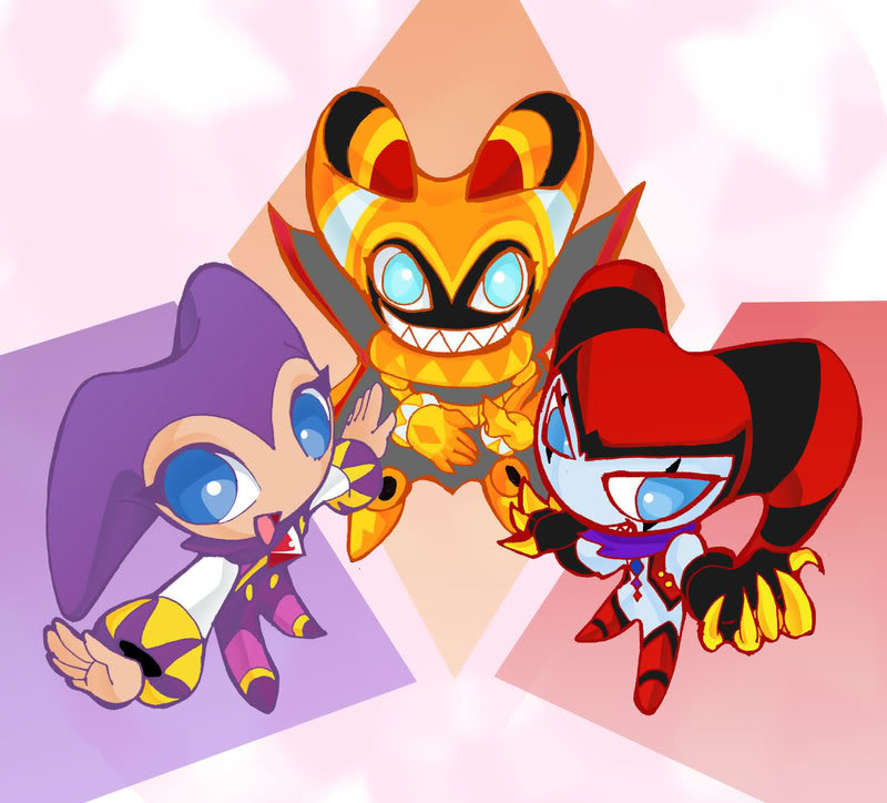 blue_eyes, cape, chibi, claws, gloves, grin, invisible, jackle