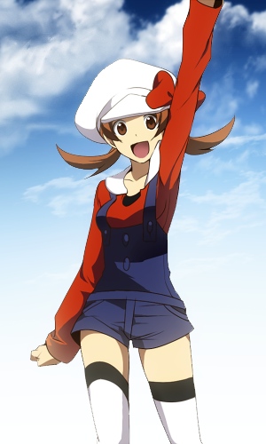 brown_eyes, brown_hair, cabbie_hat, cloud, hat, hat_ribbon, hirococo, hirococo_(hakka)